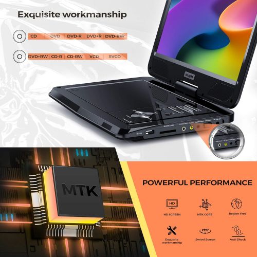  [아마존베스트]SUNPIN Portable DVD Player 12.5 for Car and Kids, 10.1 inch Eyesight Protective HD Swivel Screen, Stereo Speakers&Dual Earphones Jack, Support Sync TV/USB/SD Card, Car Headrest Mou