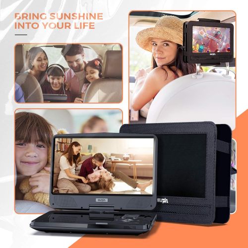  [아마존베스트]SUNPIN Portable DVD Player 12.5 for Car and Kids, 10.1 inch Eyesight Protective HD Swivel Screen, Stereo Speakers&Dual Earphones Jack, Support Sync TV/USB/SD Card, Car Headrest Mou