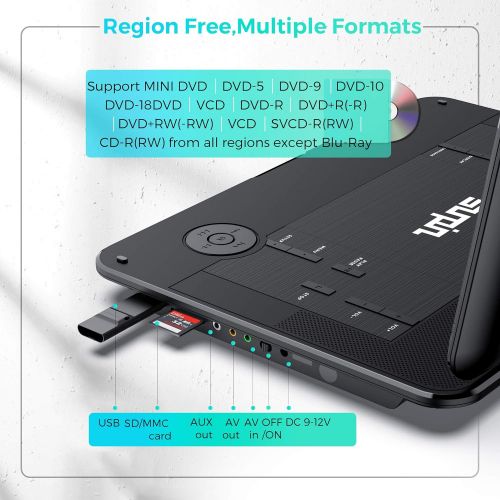  [아마존베스트]SUNPIN Portable DVD Player 17.9 with Large HD Swivel Screen, 6 Hours Rechargeable Battery, Anti-Shocking, Resume Play, Support AV in&Out/USB/SD Card, Region-Free, Remote Controller