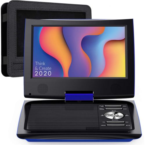  SUNPIN 9.5 inch Portable DVD Player with 5 Hours Rechargeable Battery,High Brightness Swivel Screen and Resume Play,Workable On The Road Trip (Dark Blue)
