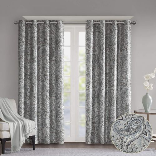  SUNSMART Blackout Curtains For Bedroom , Traditional Grommet Grey Window Curtains For Living Room Family Room , Jenelle Paisley Therma Black Out Window Curtain For Kitchen, 50X84, 1-Panel P