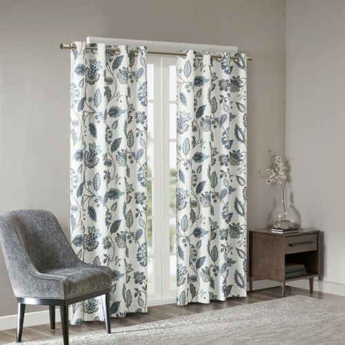  SUNSMART Aqua Curtains For Living room , Casual Light Room Darkening Curtains For Bedroom , Camille Floral Fabric Grommet Window Curtains , 50X95, 1-Panel Pack