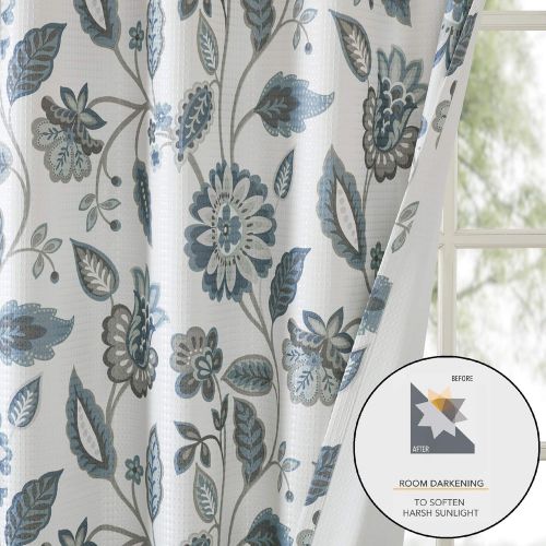  SUNSMART Aqua Curtains For Living room , Casual Light Room Darkening Curtains For Bedroom , Camille Floral Fabric Grommet Window Curtains , 50X95, 1-Panel Pack