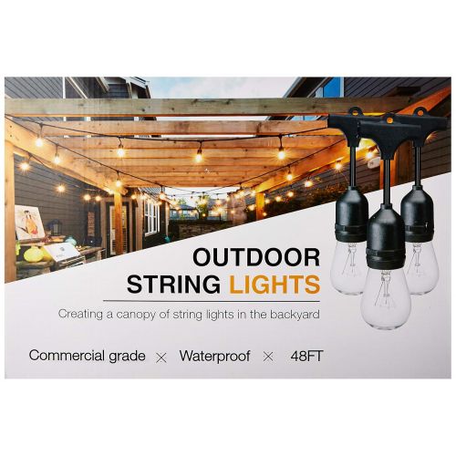  SUNTHIN 48ft String Lights with 15 x E26 Sockets and Hanging Loops, 18 x 11 Watt S14 Bulbs (3 Spares) -Indoor/Outdoor String of Lights, Commercial String Lights, Patio Lights, Ligh