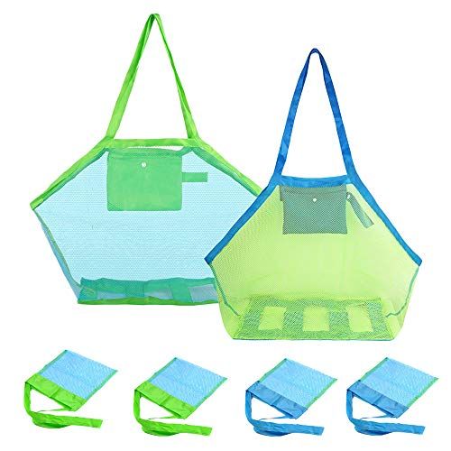  [아마존베스트]SUNTRY 6 Pack Mesh Beach Bag, Extra Large Beach Bags and Totes, Foldable Children Beach Toys Organizer Storage Bags for Holding Beach Toys (2 PCS Large and 4 PCS Small )