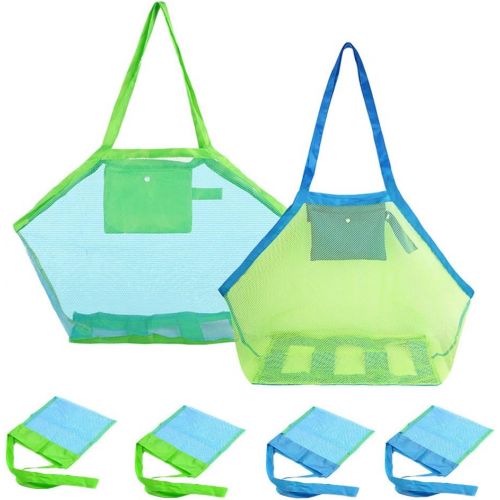  [아마존베스트]SUNTRY 6 Pack Mesh Beach Bag, Extra Large Beach Bags and Totes, Foldable Children Beach Toys Organizer Storage Bags for Holding Beach Toys (2 PCS Large and 4 PCS Small )