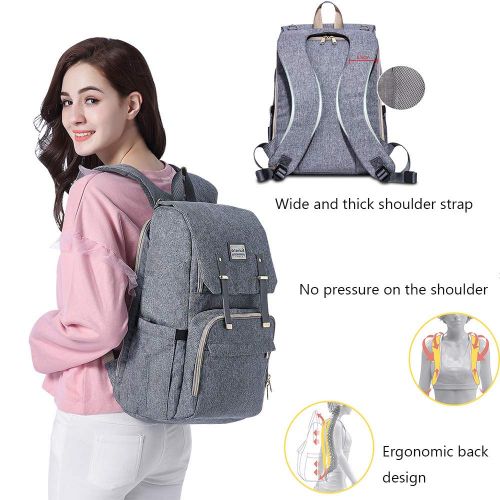  SUNVENO Baby Diaper Bag Backpack Nappy Changing Waterproof Function Organizer Large Stylish Mommy Bag Backpack (Gray)