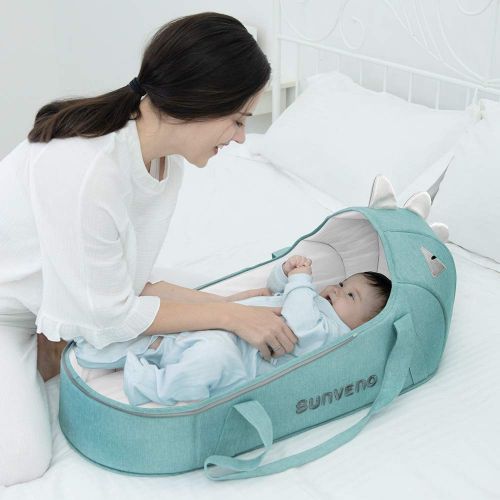  SUNVENO Baby Carrycot Bassinet Bed Lounger Travel Portable Newborn Infant Sleeper Bag Nest Soft Sleeping Bed for 0-12month, Green