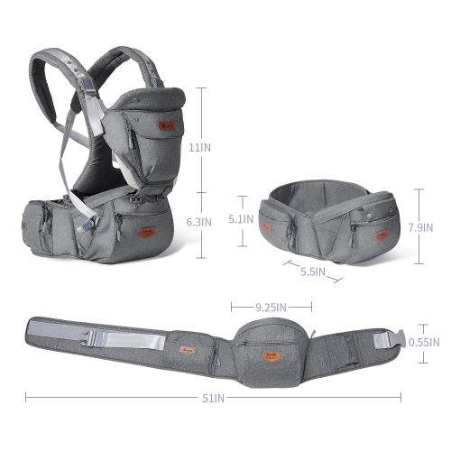  [아마존베스트]SUNVENO Baby Hip Seat Ergonomic Baby Carrier 3in1 Baby Hipseat for Outdoor Travel Waist Stool (Gray)