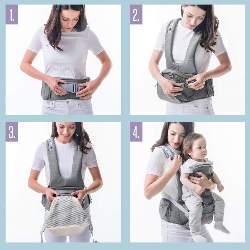  [아마존베스트]SUNVENO Baby Hip Seat Ergonomic Baby Carrier 3in1 Baby Hipseat for Outdoor Travel Waist Stool (Gray)