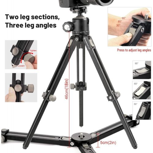  [아마존베스트]SunwayFoto T1A20 2 Sections Aluminum Tripod, 25kg Capacity, 46cm Max Height