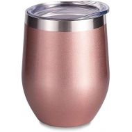 [아마존베스트]SUNWILL Insulated Wine Tumbler with Lid Rose Gold, Double Wall Stainless Steel Stemless Insulated Wine Glass 12oz, Durable Insulated Coffee Mug, for Champaign, Cocktail, Beer, Offi