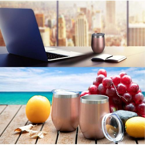  [아마존베스트]SUNWILL Insulated Wine Tumbler with Lid Rose Gold, Double Wall Stainless Steel Stemless Insulated Wine Glass 12oz, Durable Insulated Coffee Mug, for Champaign, Cocktail, Beer, Offi