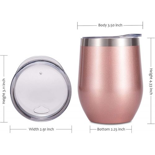  [아마존베스트]SUNWILL Insulated Wine Tumbler with Lid Rose Gold, Double Wall Stainless Steel Stemless Insulated Wine Glass 12oz, Durable Insulated Coffee Mug, for Champaign, Cocktail, Beer, Offi