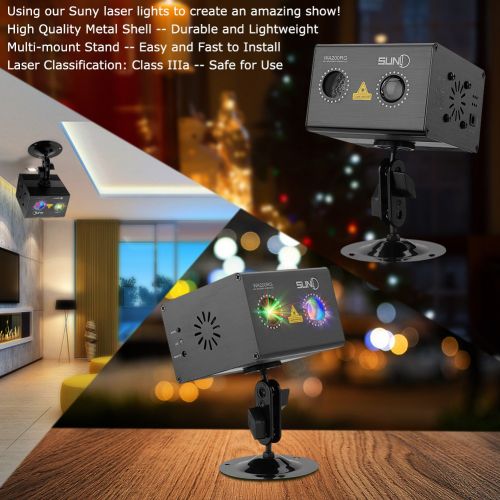  Laser Projector SUNY RG Gobos Projector Full Color Galaxy Projector LED Projection Aurora Laser Light Show Sound Activated DJ Laser Lights Machine Party Light Xmas Disco Holiday Ch