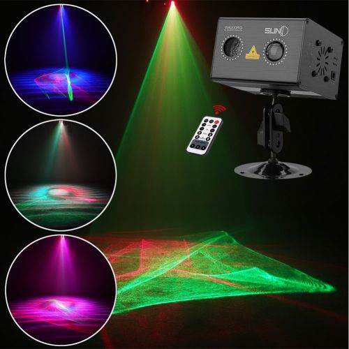  Laser Projector SUNY RG Gobos Projector Full Color Galaxy Projector LED Projection Aurora Laser Light Show Sound Activated DJ Laser Lights Machine Party Light Xmas Disco Holiday Ch