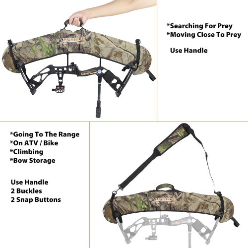  SUNYA Neoprene Compound Bow Sling, Silent Hunting or Fast Movement 2 Carrying Modes Switchable. Removable & Adjustable Shoulder Strap. Camouflage Fabric.