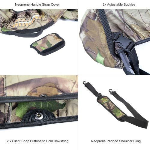  SUNYA Neoprene Compound Bow Sling, Silent Hunting or Fast Movement 2 Carrying Modes Switchable. Removable & Adjustable Shoulder Strap. Camouflage Fabric.