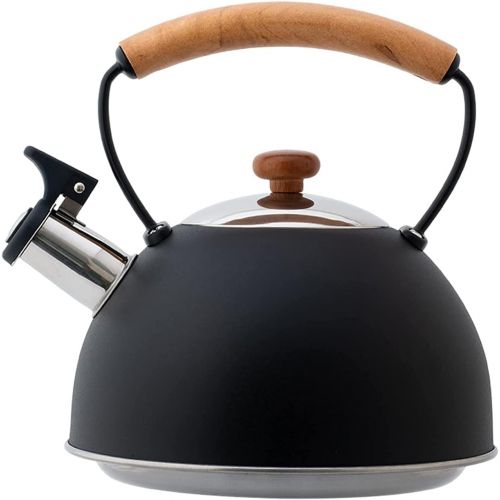  SUOMO Camping Kettle, 3l Large Stainless Steel Teapot Water Kettle Stovetop Whistling Kettle with Heat Resistant Wood Handle, Stovetop Whistling Tea Kettle For Gas Stove and Induction Co