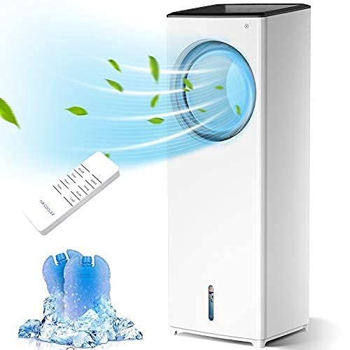  SUPALAK Evaporative Air Cooler, 3-IN-1 Portable Air Conditioner Personal Bladeless Tower Fan/AC Cooling & Humidification, 3 Wind Speeds, 3 Modes, 40° Oscillation,4-8H Timer Air Cooler For