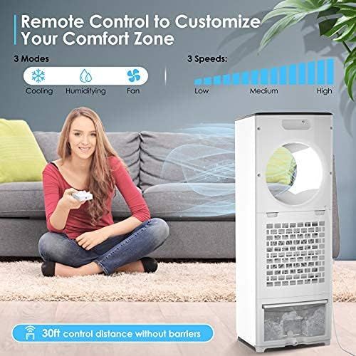  SUPALAK Evaporative Air Cooler, 3-IN-1 Portable Air Conditioner Personal Bladeless Tower Fan/AC Cooling & Humidification, 3 Wind Speeds, 3 Modes, 40° Oscillation,4-8H Timer Air Cooler For