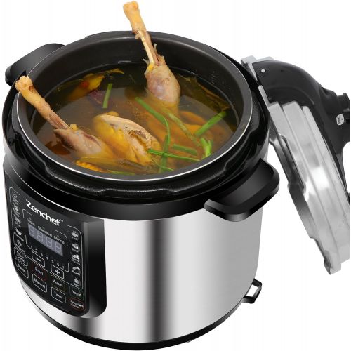  SUPER DEAL Zenchef 14-in-1 6 Quart Multifunctional Stainless Steel Electric Pressure Cooker 1000W wLED Display Screen, Slow Cooker, Rice Cooker, Saute, Steamer, Yogurt Maker & Food Warmer