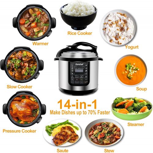  SUPER DEAL Zenchef 14-in-1 6 Quart Multifunctional Stainless Steel Electric Pressure Cooker 1000W wLED Display Screen, Slow Cooker, Rice Cooker, Saute, Steamer, Yogurt Maker & Food Warmer