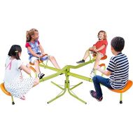 SUPER DEAL Kids Teeter Totter, 4 Seat Seesaw 360° Rotate All Steel Extendable Tubes Weather and Rust Resistant for Indoor Outdoor Playground (Orange&Green)