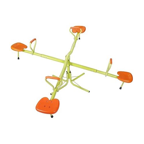  SUPER DEAL Kids Teeter Totter, 4 Seat Seesaw 360° Rotate All Steel Extendable Tubes Weather and Rust Resistant for Indoor Outdoor Playground (Orange&Green)