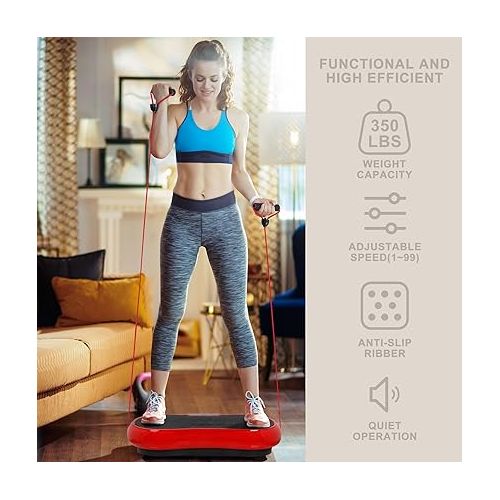  SUPER DEAL Pro Vibration Plate Exercise Machine - Whole Body Workout Vibration Fitness Platform Fit Massage Workout Trainer w/Loop Bands + Bluetooth + Remote, 99 Levels