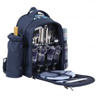 SUPER DEAL Picnic Backpack with Blanket & Cooler Compartment (4 Person, Blue)