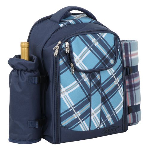  SUPER DEAL Picnic Backpack with Blanket & Cooler Compartment (4 Person, Blue)