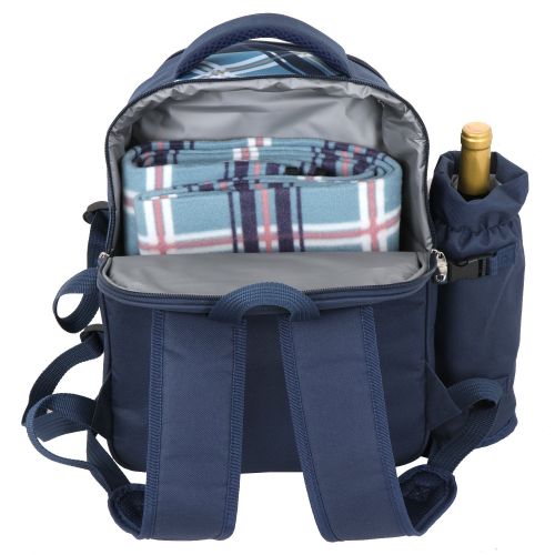  SUPER DEAL Picnic Backpack with Blanket & Cooler Compartment (4 Person, Blue)