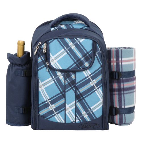  SUPER DEAL Picnic Backpack with Blanket & Cooler Compartment (4 Person, Blue)