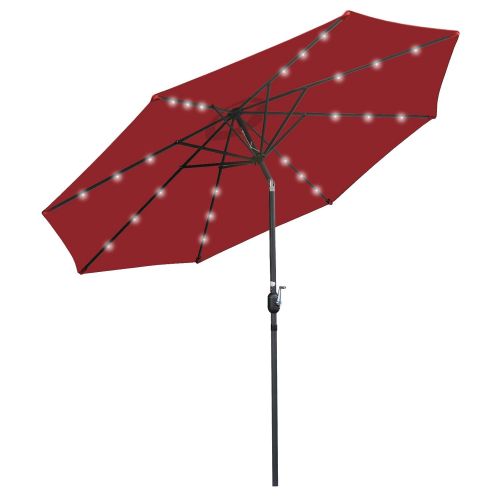  SUPER DEAL 10FT Solar LED Lighted Patio Umbrella Table Umbrella - Push Button - Tilt Adjustment&Crank Lift System - Aluminum Ribs for Patio, Garden, Backyard, Deck, Poolside, and M