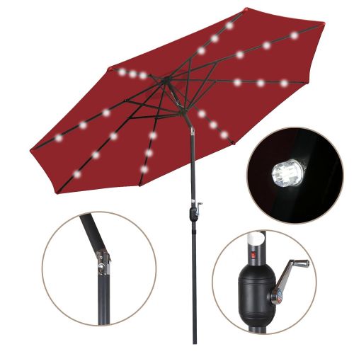  SUPER DEAL 10FT Solar LED Lighted Patio Umbrella Table Umbrella - Push Button - Tilt Adjustment&Crank Lift System - Aluminum Ribs for Patio, Garden, Backyard, Deck, Poolside, and M