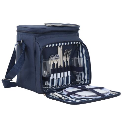  SUPER DEAL Navy Blue Insulated Picnic Backpack Picnic Totes with Blanket for Two