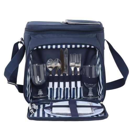  SUPER DEAL Navy Blue Insulated Picnic Backpack Picnic Totes with Blanket for Two