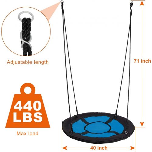  [아마존베스트]SUPER DEAL 40 Waterproof Saucer Tree Swing Set - 360 Rotate° - Attaches to Trees or Existing Swing Sets - Adjustable Hanging Ropes - for Kids, Adults and Teens, 3 Colors (Bright Bl