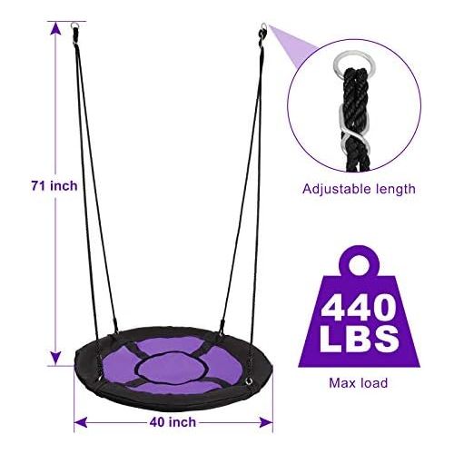  [아마존베스트]SUPER DEAL 40 Waterproof Saucer Tree Swing Set - 360 Rotate° - Attaches to Trees or Existing Swing Sets - Adjustable Hanging Ropes - for Kids, Adults and Teens, 3 Colors (Purple)