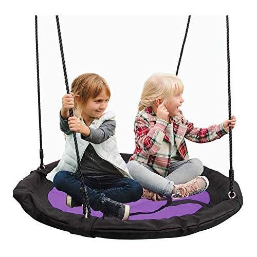  [아마존베스트]SUPER DEAL 40 Waterproof Saucer Tree Swing Set - 360 Rotate° - Attaches to Trees or Existing Swing Sets - Adjustable Hanging Ropes - for Kids, Adults and Teens, 3 Colors (Purple)