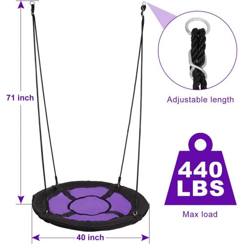  [아마존베스트]SUPER DEAL 40 Waterproof Saucer Tree Swing Set - 360 Rotate° - Attaches to Trees or Existing Swing Sets - Adjustable Hanging Ropes - for Kids, Adults and Teens, 3 Colors (Purple)