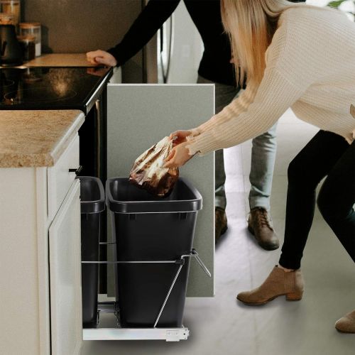  SUPER DEAL Double Pullout Trash Can 35 Quart Under Counter Sliding Waste Bin Kitchen Container