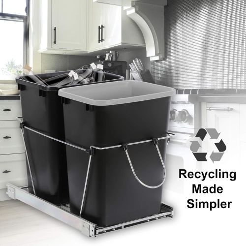  SUPER DEAL Double Pullout Trash Can 35 Quart Under Counter Sliding Waste Bin Kitchen Container