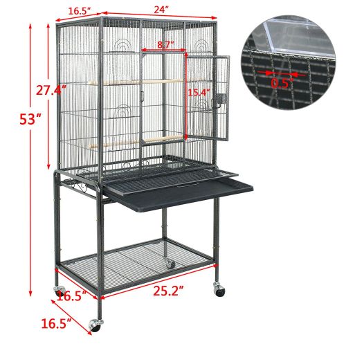  SUPER DEAL 59.3/53 Rolling Bird Cage Large Wrought Iron Cage for Cockatiel Sun Conure Parakeet Finch Budgie Lovebird Canary Medium Pet House with Rolling Stand & Storage Shelf