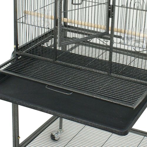  SUPER DEAL 59.3/53 Rolling Bird Cage Large Wrought Iron Cage for Cockatiel Sun Conure Parakeet Finch Budgie Lovebird Canary Medium Pet House with Rolling Stand & Storage Shelf