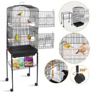 SUPER DEAL 59.3/53 Rolling Bird Cage Large Wrought Iron Cage for Cockatiel Sun Conure Parakeet Finch Budgie Lovebird Canary Medium Pet House with Rolling Stand & Storage Shelf