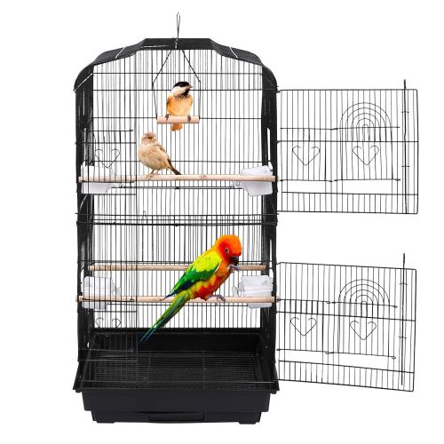  SUPER DEAL 59.3/53 Rolling Bird Cage Large Wrought Iron Cage for Cockatiel Sun Conure Parakeet Finch Budgie Lovebird Canary Medium Pet House with Rolling Stand & Storage Shelf