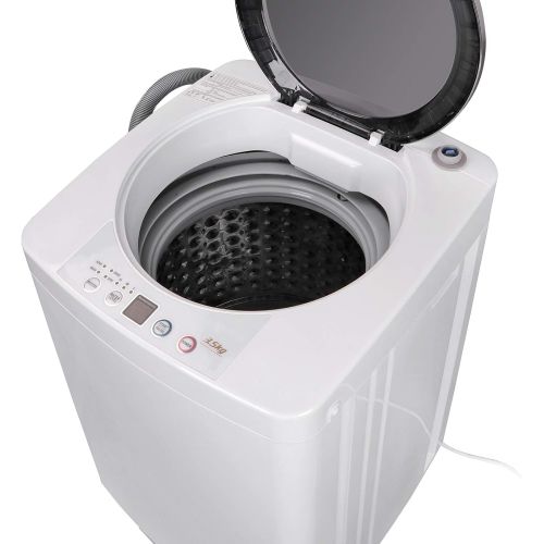  SUPER DEAL Upgraded Portable Full-Automatic Washing Machine Spacious Load Compact Washer - Built-in Drain Pump and Long Hose (Pro)