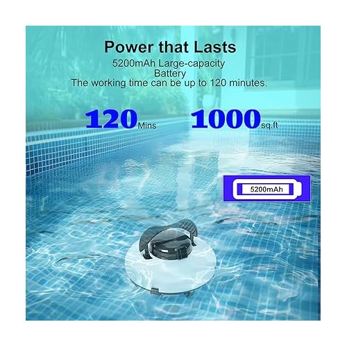  SUPERFASTRACING Cordless Robotic Pool Cleaner for Under Ground/Above Ground Pool with 5200mAh Large-Capacity Battery Up to 120Mins Runtime